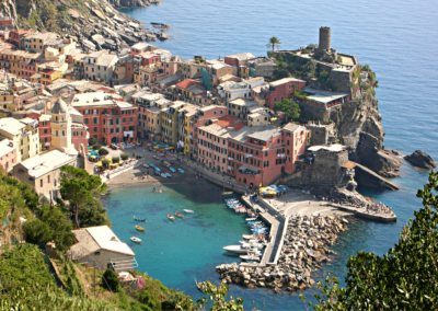 2italia Cinque Terre and Food & Wine. Walking from Monterosso with view towards Vernazza and time for lunch.